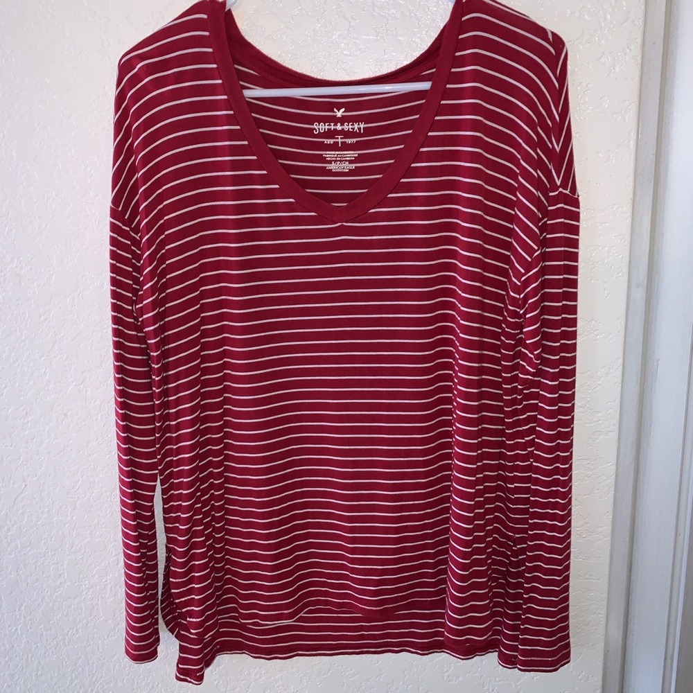 AE long sleeve soft and sexy red striped shirt